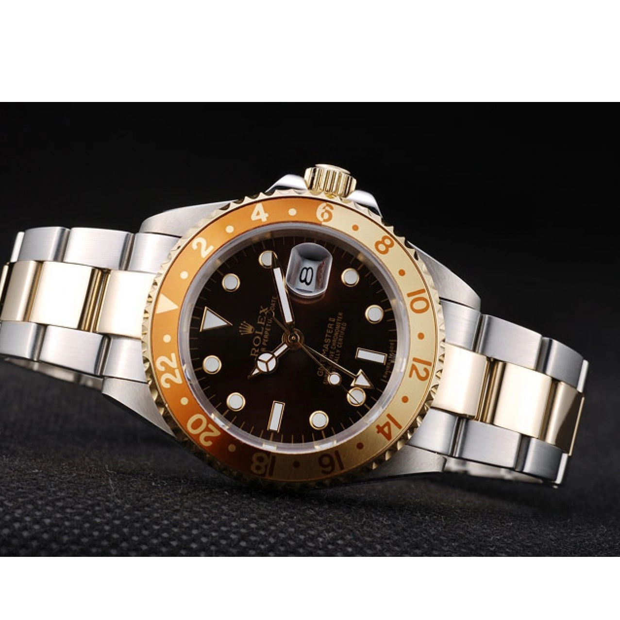 Rolex aaa copy Gold Master Bezel GMT Dial Colored Brown Ceramic Watch Rolex II 0820